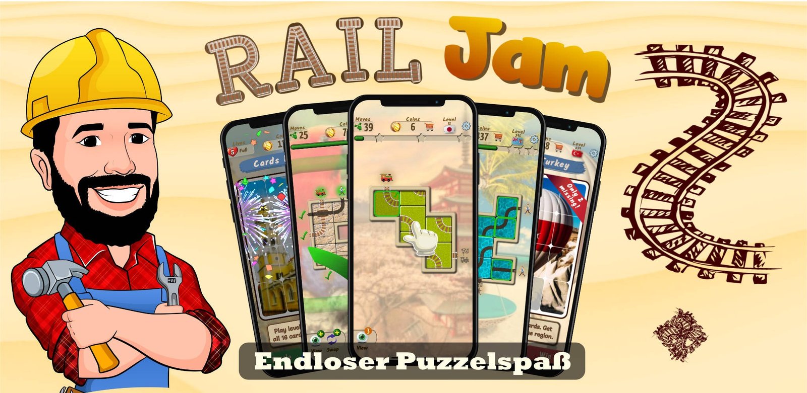 Rail Jam artwork with puzzle screens